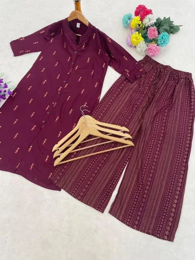 Reyon Foil Work Straight Salwar Set